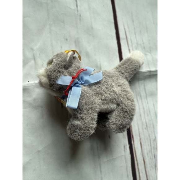 Steiff Kitty Miniature Brass Button Tags Gray Mohair Vintage 1980's ? Austria - Picture 1 of 7